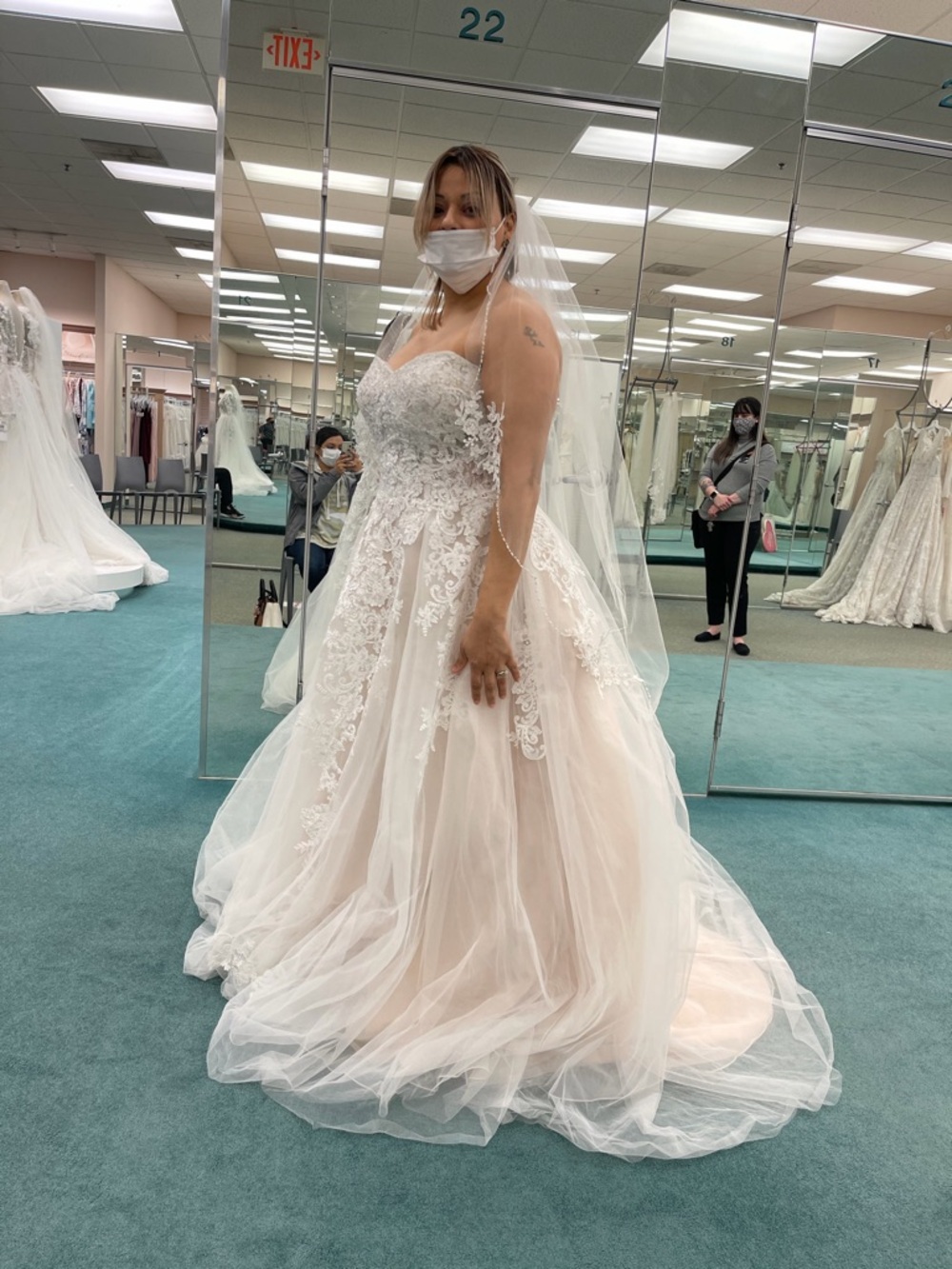 Strapless Lace A-Line Wedding Dress in Blush Champagne